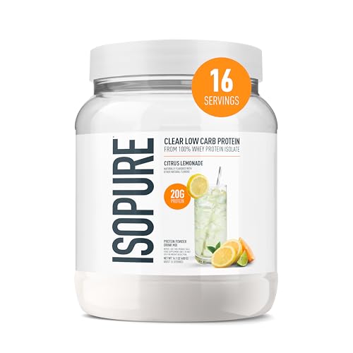Isopure Clear Whey Isolate Protein Powder, Lactose Free, Gluten Free, Naturally Flavored, Citrus Lemonade, 20g Protein Per Serving, 14.1 Oz, 16 Servings (Packaging May Vary)