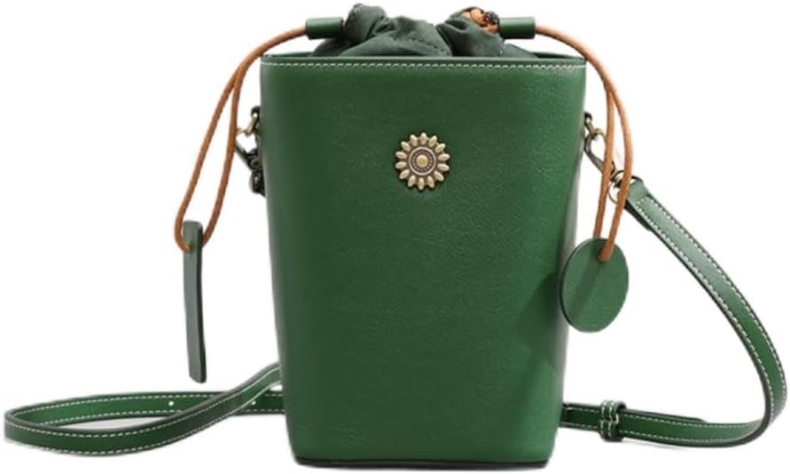 Leather Mobile Phone Bag Women's Retro Messenger Drawstring Small