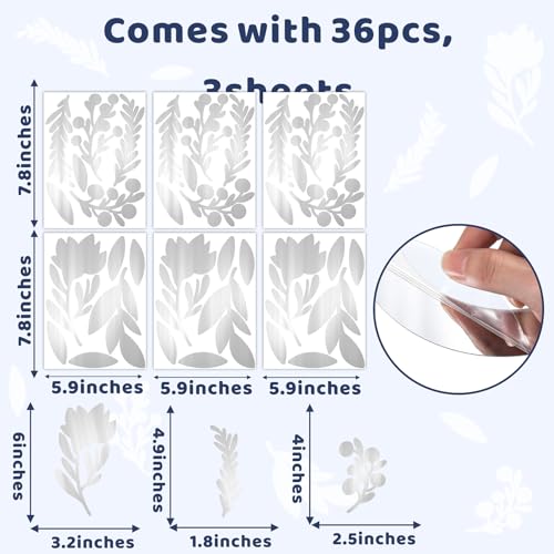 Stickers Decorativos de Hojas en Acrílico Espejo 3D Plata miniatura 5