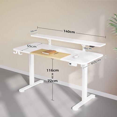 Höhenverstellbarer Schreibtisch 140x60 cm, Elektrischer Steh-Sitz Tisch mit LED, Steckdosen & USB-Ladeanschluss, Ergonomischer Gaming & Homeoffice Computertisch, Standing Desk für Büro – Bild 3