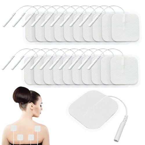 Baxcdyswe 20 Stück Electrode Pads 50 x 50 mm Reusable Self-Adhesive Electrode Pads Electrode Pads for Muscle Stimulation - mit 2 mm Steckanschluss for TENS Devices and EMS Trainers