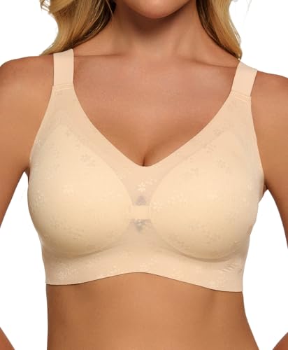 Image of Women's Minimizer Bra No Underwire Full Coverage Wireless Jelly Bra Plus Size Seamless T-Shirt Bra