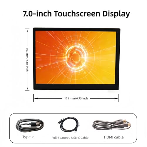 Image of 7-inch IPS Touchscreen Bar Display, 1024x600, Metal Shell, Type-C /HDMI. for Raspberry Pi, Laptop Aida64, GPU /CPU Monitoring, PC Case Screen. (P70D-T)