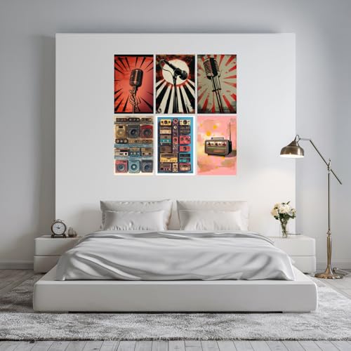 Image of SiddArtify Retro Music Art Print Set - Vintage Microphones and Radios - 300GSM Board - 12x18 Inch - Pack of 6 Wall Room Decoration art Poster Prints