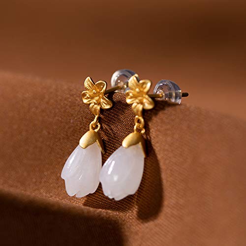Pendientes de Jade Blanco Natural en Plata 925 Chapada Joyería Mujer 4