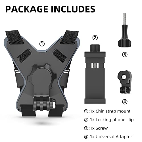 Image of Updated Motorcycle Helmet Chin Strap Mount with Phone Clip Compatible with iPhone 14 /14Pro /14 Plus, iPhone 13 /13 Pro, iPhone X /XS /XR, Samsung, LG, Pixel, Huawei, Xiaomi and More