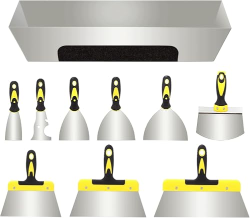 Ensemble De 10 Couteaux À Enduire En Acier Inoxydable, Spatules De Peintre Et Couteau Enduit Pour Plaques De Plâtre, Réparation Murs, Joint, Bricolage, Couteau A Enduire Avec Poignée Ergonomique