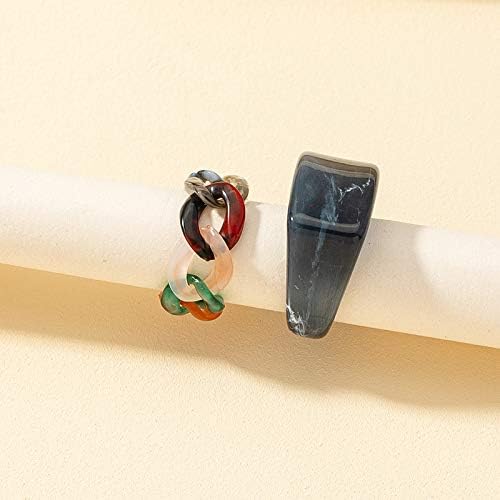 Vista 2 de 23 piezas retro de resina gruesa transparente acrílico grueso cara ancha única cúpula cuadrada anillo de nudillos colorido cadena apilable