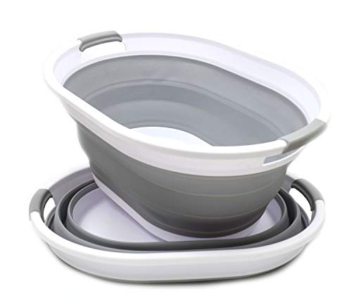 SAMMART 28L Lot de 2 paniers à Linge Pliables en Plastique - Panier Ovale - Conteneur de Rangement Pliable - Baignoire Portable - Panier à Linge Compact (Gris, 2) Cover