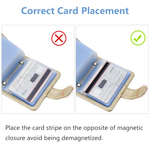 Image of Wisdompro Credit Card Holder, Slim Leather RFID Blocking Wallet Debit Card Protector Organizer Case (20 Card & 7 Memory Card Slots)-Vertical Gold