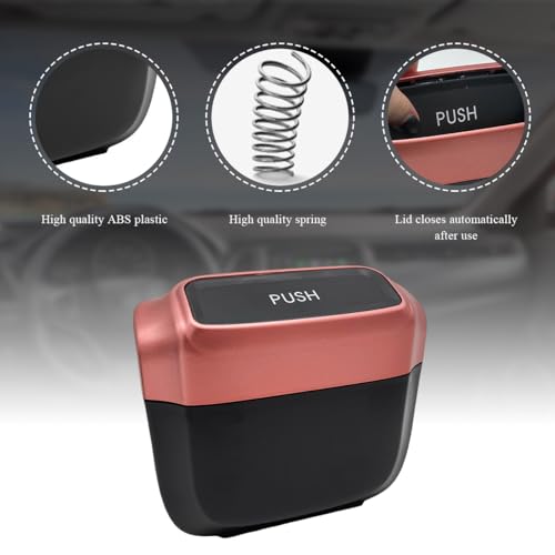 Image of Car Trash Can with Lid, Mini Hanging Push Car Garbage Container with 30 Trush Bags, Portable Leakproof Rubbish Organizer for Most Vehicles Office Home, Car Accessories (Rose Red)