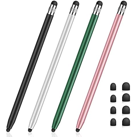 MEKO Stylus Pens for Touch Screens, Universal iPad Pen Capacitive 2 in 1 Stylus for iPhone/iPad/pro/Mini/Air/Samsung/Tablet with 8 Replace Tips( Black+Green+Silver+Rose Gold) Cover