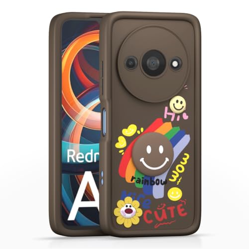 Image of Pikkme Back Cover for Redmi A3 (2024) / Redmi A3x / Poco C61 | Soft Silicone| Cute Rainbow Smile & 3D Cartoon Flower Design | Shockproof Raised Camera Protection Bumper Case (Brown)