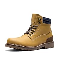Bruno Marc Men's Lace Up Leather Ankle Boots Basic Combat and Motorcycle, Biking, Riding, Walking Fashion Boots for Men,Size 8.5,Yellow,BMEMAB2504