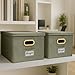 ZICOTO Decorative File Organizer Box Set of 2 - Collapsible Linen Filing Cabinets w/Handles Are Perfect to Store all Your Documents & Hanging File Folders - Portable Easy Slide Crates with Lid