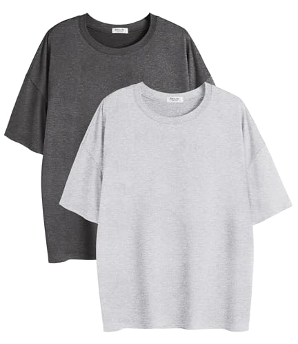 Image of Ekouaer 2 Pack Womens Tops Short Sleeve Oversized T Shirts Summer Spring Tops 2025 Basic Casual Tee Top S-XXL