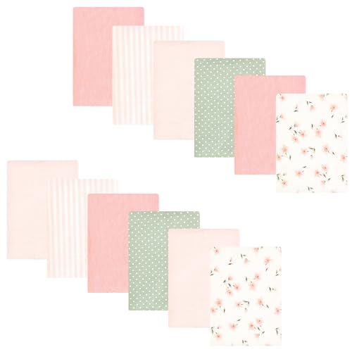 Image of Hudson Baby Unisex Baby Cotton Poly Flannel Burp Cloths Bundle, Pink Dainty Floral, One Size