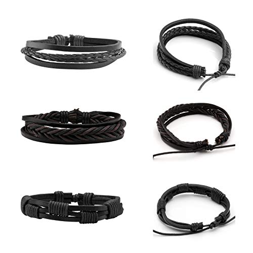 MILAKOO Leather PU Braided Bracelets for Men Women Skull Black Wristband Halloween Punk Enthusiasts3
