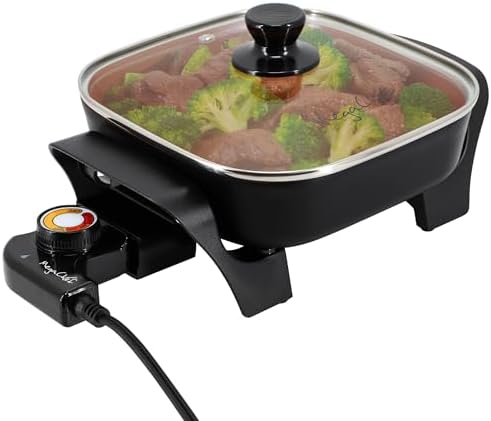 MegaChef Electric Skillet with Tempered Glass Lid, Copper Non-Stick Coating & Adjustable Temperature Control, Versatile Small Kitchen Appliance (8 Inch Skillet)