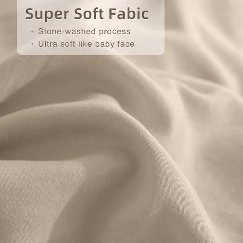 Image of Queen's House Ruffled King Size Comforter Set,Linen Feel Textured Farmhouse Lightweight Fluffy Boho Chic Bedding Comforter,Ultra Soft Microfiber Inner Fill Bedding