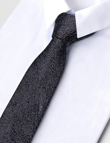 Image of Barry.Wang Skinny Ties for Men Cashmere Wool Blend Necktie with Tie Clip | Tie and Tie Clip Set, Cashmere Wool Blend, Textured Woven Stripe, 2.76 x 63 Inches, Extra Long Slim, Wedding Work Winter
