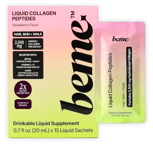 BeMe Liquid Collagen Drink for Radiant Skin, Strong Hair & Nails – VERISOL Collagen Peptides with Biotin, CoQ10 & Vitamin C – 98% Bioavailability for Fast Results – Beauty Supplement (15 Sachets)