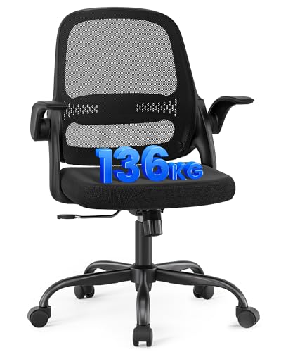 LukkDys Bürostuhl Ergonomisch, Schreibtischstuhl mit klappbaren Armlehnen, Mesh Computerstuhl höhenverstellbar,