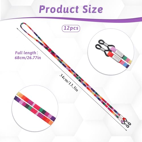 Image of Psyqtsuary Eyeglasses Strap, 12 Pcs Colorful Sunglasses Strap Multicolored Safety Eyeglass Holders Around Neck Vintage Boho Glasses Lanyard for Men and Women