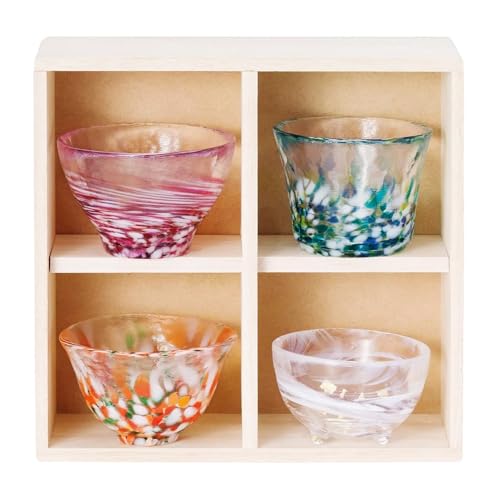 Tsugaru Vidro Handcrafted Mini Glass Set Elegant Japanese Sake Cups Perfect for Any Occasion Made in Japan (Four Seasons (4 pcs), Sake Glass (1.7-2.9 fl oz))