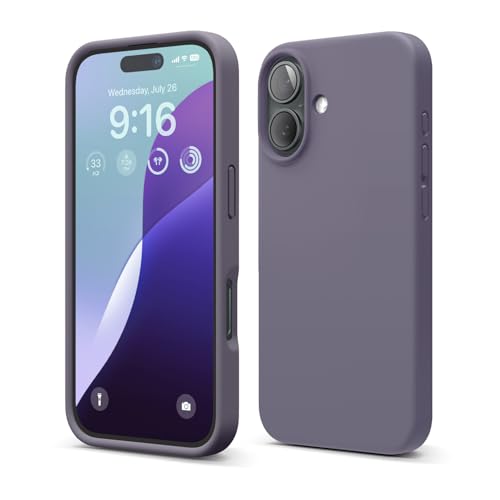 Image of elago Compatible with iPhone 16 Case, Premium Liquid Silicone Case, Full Body Protective Cover, Shockproof, Slim Phone Case, Anti-Scratch Soft Microfiber Lining, 6.1 inch (Deep Lavender)
