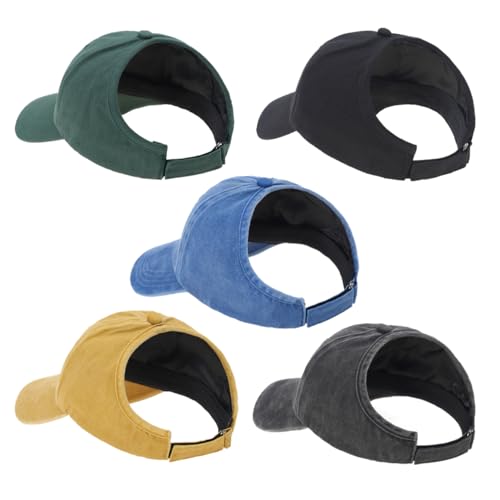 AICILY, Paquete de 5 gorras de béisbol sin parte trasera para mujer de pelo rizado o afro natural y cola de caballo, 1 paquete de 5 unidades