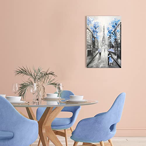 Ypy Abstract Paris Canvas Wall Art: Black White Eiffel Tower Picture For Living Room Decor, Blue Grey Hand Painted Textured Oil Painting Modern Artwork Home Decoration 16 X 24 #TOP3