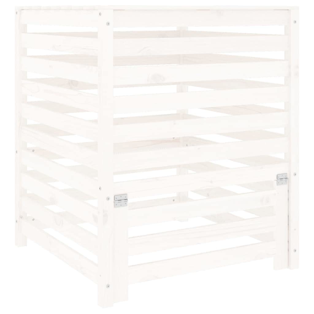 Kompostownik z litego drewna sosnowego, kompostownik ogrodowy na odpady organiczne, biały drewniany kompostownik z pokrywką i klapką, 82,5 x 82,5 x 99,5 cm