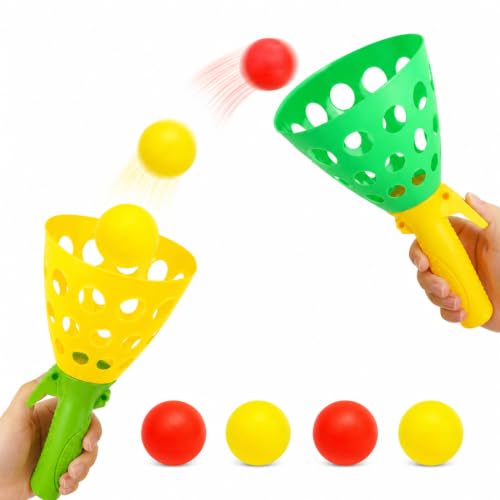 Juego Lanza Bolas Niños, 6 Piezas, 2 Canastas de Lanzadores de Captura y 4 Bolas, Juegos al Aire Libre, Actividades de Juego Interior al Aire Libre para Niños, para Campamento 5 6 7 8 9 12+ Adultos