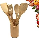 - FÁCIL DE LIMPIAR: El juego de utensilios de cocina de bambú es fácil de limpiar y almacenar. Puedes limpiar los utensilios de cocina de madera fácilmente a mano con un detergente neutro y dejar secar de forma natural.