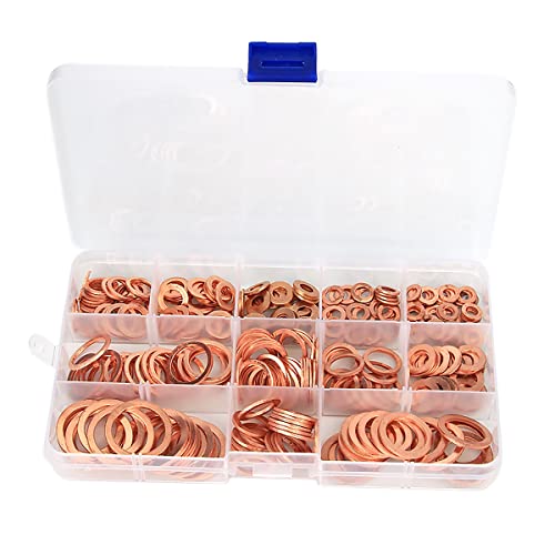 Copper Washers Sets, 300PCS Copper Crush Washers Flat Sealing Gaskets Suitable For Homework Hardware Commercial Appliances