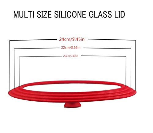 Coperchio di Vetro per pentole, Coperchio in Vetro temperato con Bordo in Silicone e Bordo in Acciaio Inossidabile Rosso, Diverse Dimensioni(20-22-24CM)