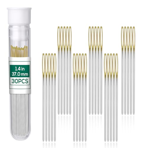 Fteven 30PCS Cross Stitch Needles Size 24 Stainless Steel Embroidery Needles Large Eye Hand Sewing Needles Blunt Golden Color with Box for Hand Sewing Cross Stitching