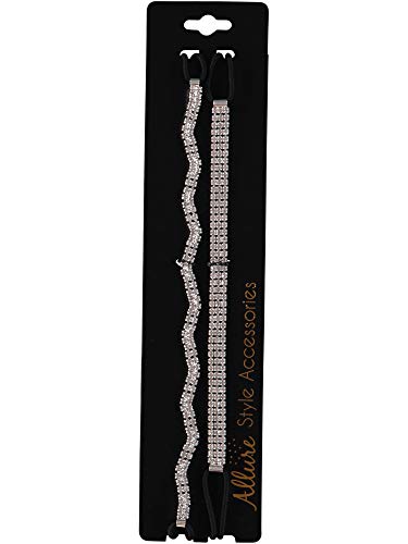 Allure Women's Rhinestone Silver Stretch Headband, 2-Pack