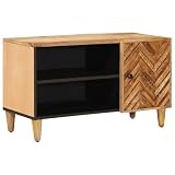 QUAHEAS Armadio marrone in legno di mango massiccio, 80 x 31,5 x 46 cm, con pomello in ottone, porta, spazio e mensola per soggiorno, camera da letto, home theater, console multimediale, TV