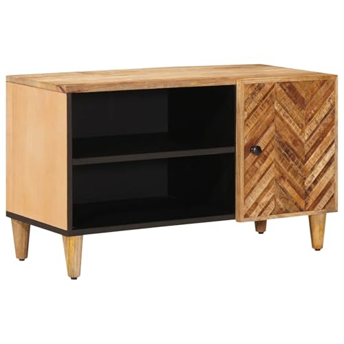 Armario de madera maciza de mango de 80 cm, mueble bajo artesanal con botón de latón