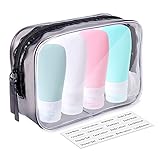 Portable Travel Bottles, INSFIT TSA Carry On Approved Toiletries Containers, 2 Ounce Leak Proof Squeezable Silicone Tubes, Refillable Travel Accessories for Shampoo Body Wash Liquids 4 Pack