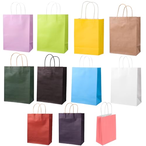 22 Pcs Small Brown Paper Party Bags With Handles, Shunshi Colourful Paper Gift Bags for Kids and Adults Parties, Birthdays, Weddings, Baby Showers, Hen Parties and Sweets (15x21x8cm)