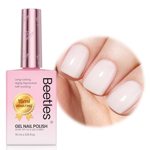 Image of Beetles Milky White Gel Nail Polish - 15ML Full Size HEMA-Free Jelly Natural Nude Gel Polish Nail Concealer Sheer Translucent Effect Soak Off UV Nail Art Manicure Gift for Women
