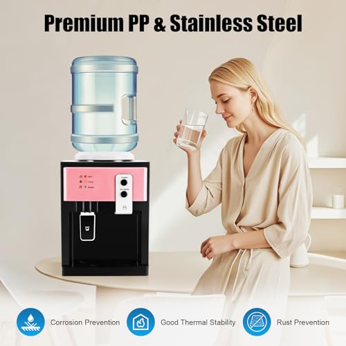 Image of Top Loading Hot & Cold Water Dispenser - Desktop Electric Cooler with 3 Temperature Settings, Fits 1.1-4.9 Gal Bottles, 575W Fast Heating & Cooling, for Home, Office, Kitchen, Bedroom (Pink)