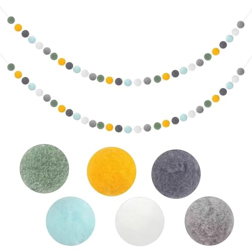 Alnicov Grinalda de bolas de feltro coloridas, 2 unidades, grinalda de pompons em cores pastel com 60 bolas para decoração de quarto, aniversário, casamento, festa