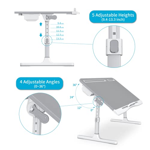 Foldable Laptop Bed Tray Desk With Extral Drawstring Bag, Klear Adjustable Laptop Bed Table With Heights And Angles, Laptop Lap Desk For Eating, Working, Writing, Gaming, Drawing With 2 Drawers(Grey) #TOP1