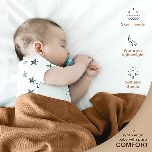 Image of Organic Muslin Baby Blanket 2 Pack Gold & Sage Green, 47x47 Inch 100% Organic Cotton Oeko-TEX Certified, Ultra-Soft Swaddle Blanket for Newborn Gender Neutral