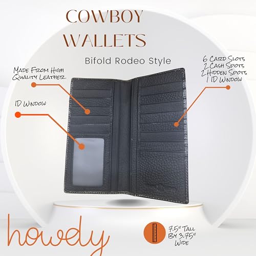 Men’s Long Leather Wallet – Embossed Cowboy Praying at Cross with Laser Cut Floral Design – Christian Western Rodeo Bifold Wallet for Ranchers, Cowboys & Faith Gifts3