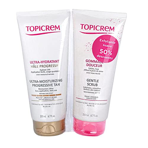 Cosmética femenina de la marca Topicrem, hidratante corporal, Uh Bronceado Progre 200 mililitros, Exfol